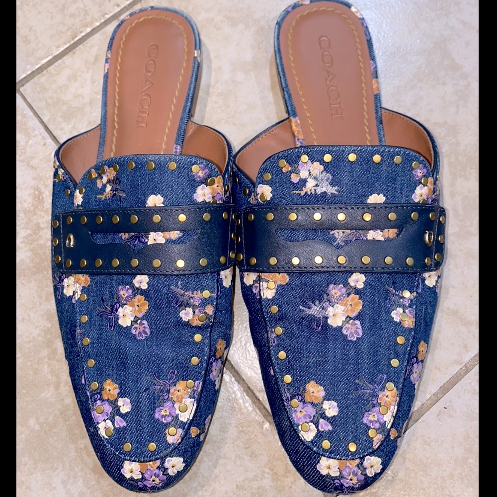 Coach Denim Studded Loafers w| Floral Print